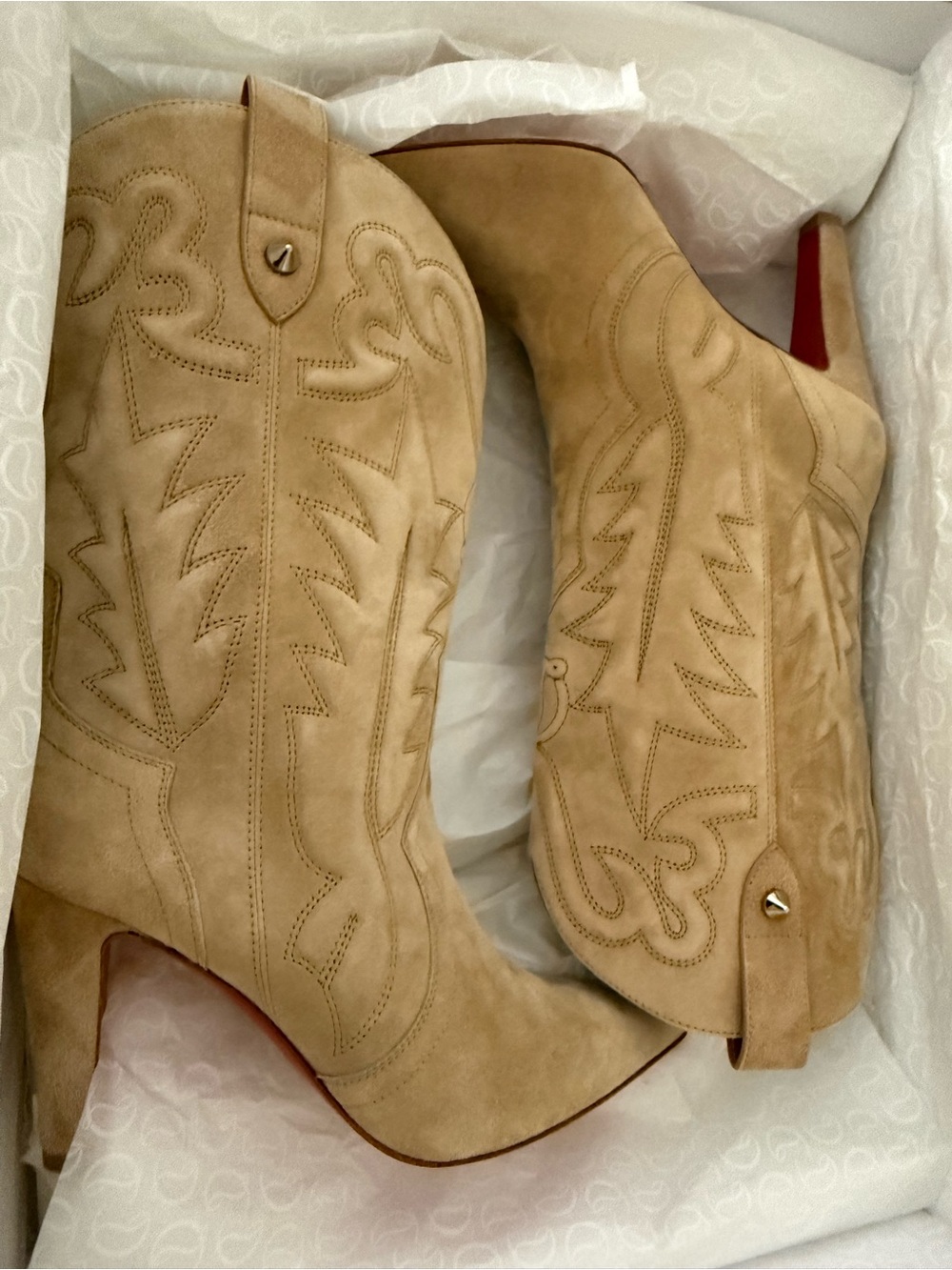 Christian Louboutin Beige Suede Western Heeled Boots